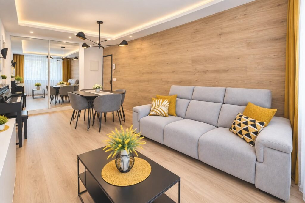 reforma salon moderno madrid pared madera